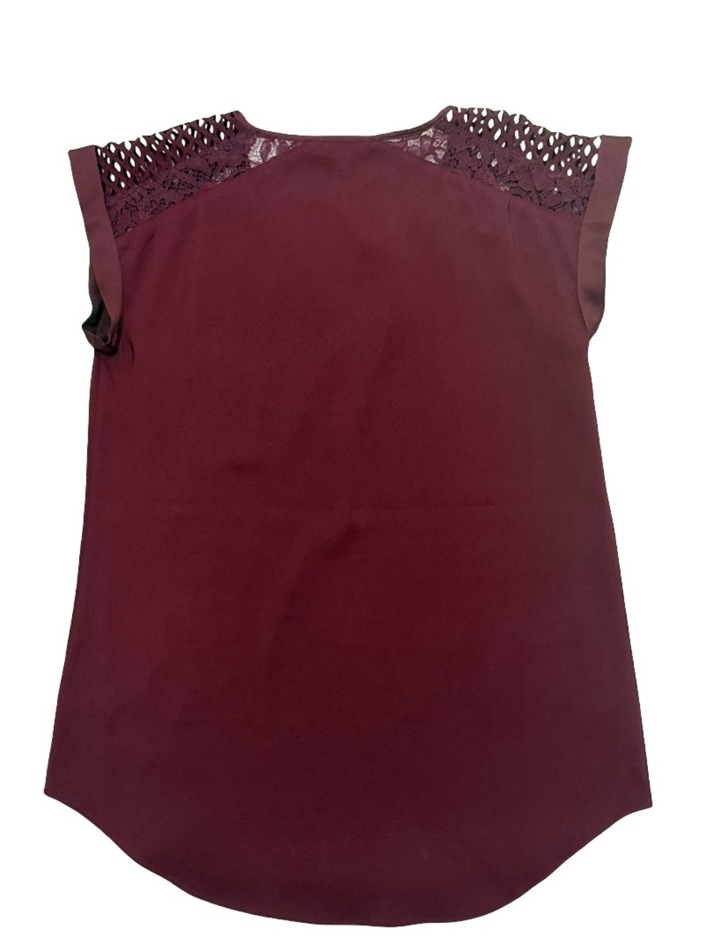 Express Women's V-Neck Burgundy Lace-Trim Top - Picture 7 of 9